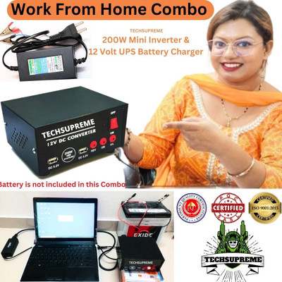TechSupreme Work From Home Combo 200 Watt 12v DC to AC Converter & 12v 2 Amp Battery Charger 110 W Adapter(Power Cord Included)