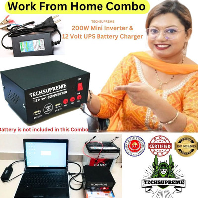 TechSupreme Work From Home Combo 200 Watt 12v DC to AC Converter & 12v 2Amp Battery Charger 110 W Adapter(Power Cord Included)
