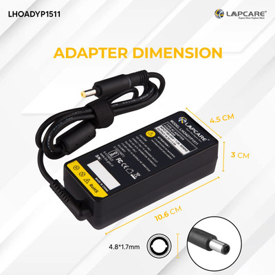 LAPCARE Compatible Adapter Charger for HP 18.5v 3.5A 65W Yellow Pin 65 W Adapter