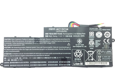 Acer AC13C34 LAPTOP BATTERY FOR Aspire V5-122P V5-132 V5-132P E3-111 E3-112 E3-112V E3-111-C0M6 E3-111-C0UM E3-111-C5AL ES1-111M MS237 Series 3icp5/60/80 Kt.00303.005 3 Cell Laptop Battery
