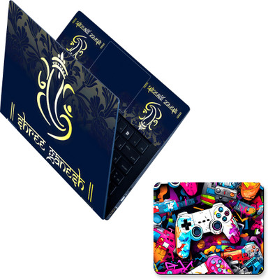 FineArts Combo of Full Panel Laptop Skin and Mouse Pad - Shree Ganesh H039 No Residue Removable Self Adhesive Vinyl Reusable Laptop Skin Compatible for 15.6 inch(Theme: NA)