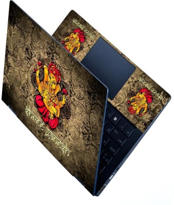 dzazner Premium Vinyl HD Printed Easy to Install Full Panel Laptop Skin/Sticker/Stretchable Vinyl/Cover for all Size Laptops upto 15.6 inch No Residue, Bubble Free - Shree Ganesh Red Brown Floral Art Self Adhesive Vinyl Laptop Decal 15.6