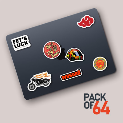 PRINTHUA Stickers for Bike, Laptop, Smartphone etc. Waterproof Residue Free 64 Pcs. Vinyl, Colourful, Vibrant Printing Reusable Laptop Skin Compatible for 15.6 inch(Theme: Signs & Symbols)