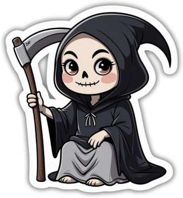 STIXY Cute Grim Reaper Vinyl Sticker | Cartoon Skull Hooded Character Design Glossy Vinyl Laptop Skin Compatible for 13 inch(Theme: Nature)