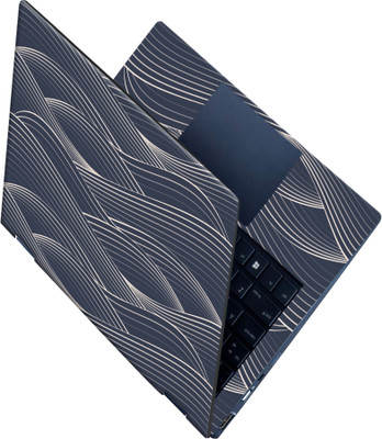 SCOTLON _All Panel_White line blue random wave_ Vinyl Laptop Skin Compatible for 15.5 inch(Theme: Illustrations)