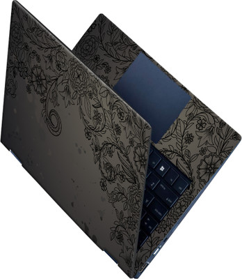 SCOTLON _All Panel_Black color flower designs_ Vinyl Laptop Skin Compatible for 15.5 inch(Theme: Illustrations)