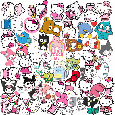 PRINTHUA Hello Kitty Laptop Stickers for Kawii Cartoon Lovers Pack of 54 Vinyl, Residue Free, Water Proof Reusable Laptop Skin Compatible for 15.5 inch(Theme: Illustrations)