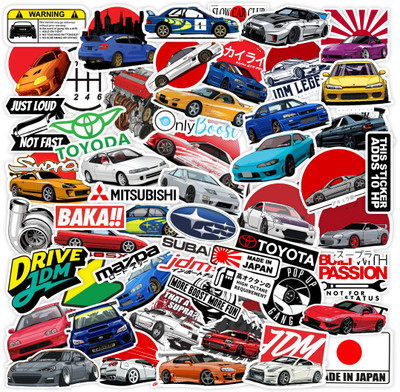 CodersParadise 5.5 cm Jdm Car Vinyl Stickers for Laptop, Diary, Guitar, Mobile Phone - Waterproof Self Adhesive Sticker(Pack of 55)