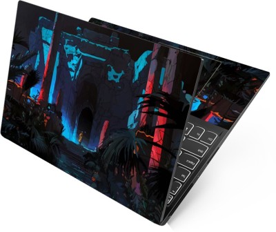 dzazner Premium Vinyl HD Printed Easy to Install Full Panel Laptop Skin/Sticker/Stretchable Vinyl/Cover for all Size Laptops upto 15.6 inch No Residue, Bubble Free - Jungle Temple Art Self Adhesive Vinyl Laptop Decal 15.6