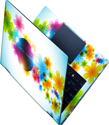 SCOTLON _All Panel_colorful flowers and circle_ Vinyl Laptop Skin Compatible for 15.5 inch(Theme: Illustrations)