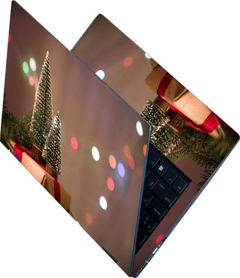 Anweshas Full Body Laptop Skin Sticker - Decorative Christmas Trees on Present Box Self Adhesive Vinyl Reusable Laptop Skin Compatible for 15.6 inch(Theme: NA)