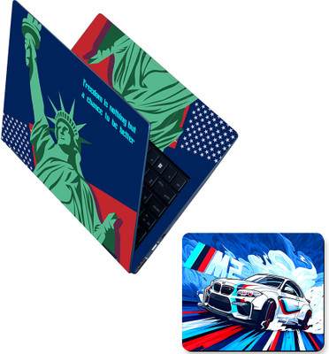 Flipkart SmartBuy Combo of Full Body Laptop Skin and Mouse Pad - Statue of Liberty Freedom Quote No Residue Removable Self Adhesive Vinyl Reusable Laptop Skin Compatible for 15.6 inch(Theme: NA)