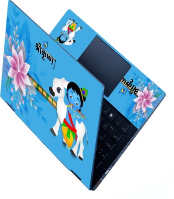 STICKER PRO Full Panel Laptop Skin For 14 to 15.6 inch Laptop - Krishna Blue White Cow Stretched Vinyl Laptop Decal 15