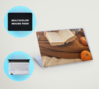 SDM 3in1 laptop skin with track-pad & mouse-pad (reading book) 15.6 inch vinyl Laptop Skin Compatible for 15.6 inch(Theme: Solids)