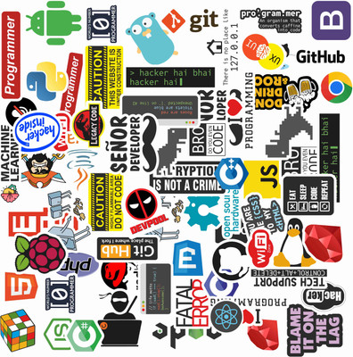 PRINTHUA Laptop Sticker for Programmer, Coder, Developers & IT Professionals Pack of 70 Vinyl, Residue Free, Water Proof Reusable Laptop Skin Compatible for 15.5 inch(Theme: Illustrations)