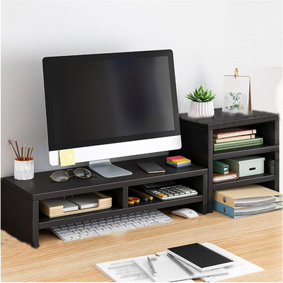 UniShop Desk Organizer 2 Tier Storage Bookshelf Rack Computer Monitor Riser for Home & Office Wooden Desk Stand Laptop Stand Compatible with Universal Laptops(Brown)