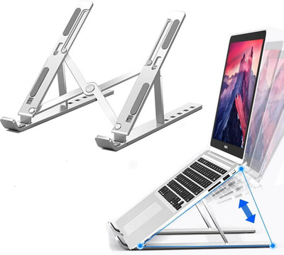 PRO99S 6 Angles Adjustable Foldable Portable Tabletop Laptop Stand Portable Laptop Gaming Stand Adjustable Metal Laptop Table Stand for Bed Aluminium Desk Stand Laptop Stand with Adjustable Height Compatible with Universal Laptops(Silver)