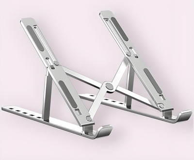 PREMBROTHERS Aluminum Alloy Adjustable, Portable, Foldable, Ergonomic, Tablet Laptop Stand_Silver-01 Aluminium Desk Stand Laptop Stand with Adjustable Height Compatible with Universal Laptops(Silver)