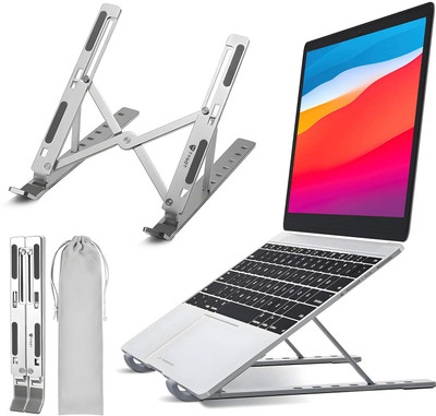 Bitline 6 Angles Adjustable Aluminum Alloy Adjustable Portable Foldable Ergonomic Tablet Compatible with 9-15.6 in Laptops 7 Angles Adjustable Anti Slip Rubber Pads Aluminium Desk Stand Laptop Stand with Adjustable Height Compatible with Universal Laptops(Grey)