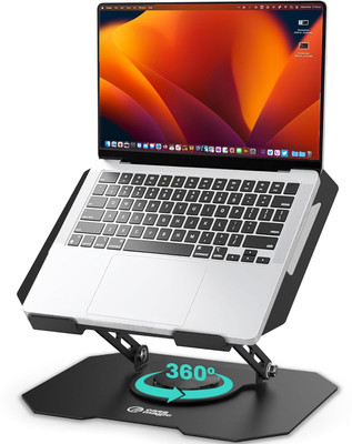 Case-Magic CM-LS-01 360° Rotating Ergonomic Laptop/iPad Stand, Foldable, Adjustable Height & Angle Carbon Steel Desk Stand Rotatable Laptop Stand Compatible with 26 - 35 cm Laptops(Black, Grey)