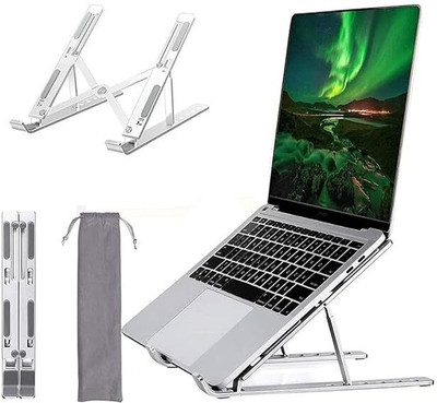 KENYBEA Adjustable Aluminum Foldable Portable Tabletop Laptop/Desktop Riser Stand Holder Aluminium Floor and Desk Stand Rotatable Laptop Stand with Adjustable Height Compatible with Universal Laptops(Silver)
