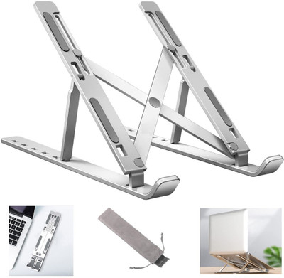 BLV 4 in 1 Laptop Stand Riser Tablet Book Mobile Stand for desk 6 Adjustable Angles Premium Metal Laptop Stand - Foldable Height Adjustable Aluminum Tablet Stand Aluminium Desk Stand Laptop Stand with Adjustable Height Compatible with Universal Laptops(Silver)