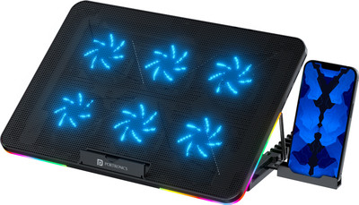 Portronics My Buddy Air RGB Lit Gaming Laptop Cooling Pad with 7 Level Adjustable Height, Mobile Stand, 6 X Cooling Fans, Dual USB Ports Plastic Desk Stand Laptop Stand with Adjustable Height Compatible with Universal Laptops(Black) Portronics My Buddy Air RGB Lit Gaming Laptop Cooling Pad with 7 Level Adjustable Height, Mobile Stand, 6 X Cooling Fans, Dual USB Ports Plastic Desk Stand Laptop Stand with Adjustable Height Compatible with Universal Laptops(Black)