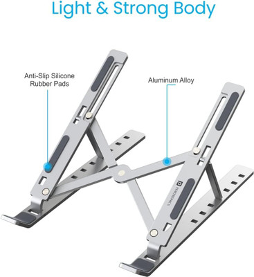 BLV 4-in-1 Laptop Stand, Book Stand, Tab Stand & Mobile Stand Aluminium, Stainless Steel Desk Stand Laptop Stand with Adjustable Height Compatible with Universal, 26 - 35 cm Laptops(Silver)