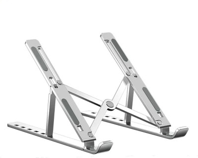 NHOUSE Aluminum 6 Adjustable Foldable Portable Laptop Stand Desktop Tablet Stand Aluminium Desk Stand Rotatable Laptop Stand with Adjustable Height Compatible with Universal Laptops(Silver)