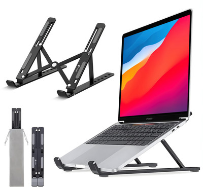Tygot Laptop Stand with Adjustable Height, Foldable & Portable for Laptops, MacBooks Aluminium Desk Stand Laptop Stand with Adjustable Height Compatible with Universal Laptops(Black)