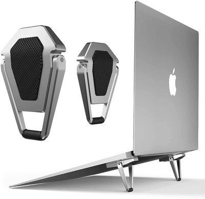REVATAKG Aluminum Mini Laptop Stand for Desk Portable Metal PC Desk Stand Mini Laptop Stand for Desk Aluminium Floor and Desk Stand Laptop Stand Compatible with Universal Laptops(Silver)