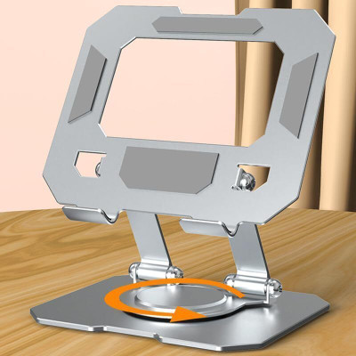 JYORESHA 360°Rotating Metal Portable & Foldable Tablet Stand Anti Slip for Office Aluminium Tablet Stand Rotating Base Foldable Compatible For 4-13 Inch Ipad Aluminium Desk Stand Rotatable Laptop Stand with Adjustable Height Compatible with Universal Laptops(Silver)