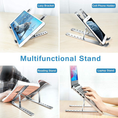 Aoito Multi-Purpose Metal Laptop & Tablet Stand | Adjustable Desk Organizer 12874_metal_laptop_stand_1 Aluminium Desk Stand Laptop Stand with Adjustable Height Compatible with 26 - 35 cm Laptops(Silver)