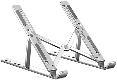 Lithgow Laptop stand Portable Foldable Stand for Use laptops, Tablets, Mobiles, Books Lap_Desk Aluminium Floor and Desk Stand Laptop Stand with Adjustable Height Compatible with Universal Laptops(Silver)