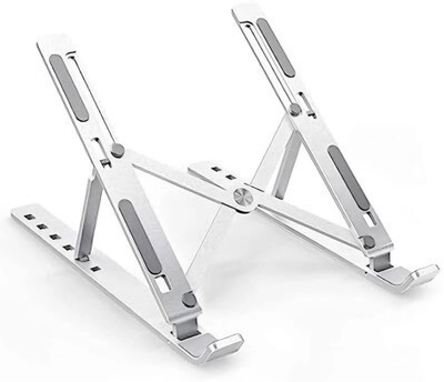 Mira Farmcraft MiraeTech MiraeTech 6 Angles Aluminium Laptop Stand Adjustable Foldable Tabletop Riser Aluminium Floor and Desk Stand Laptop Stand with Adjustable Height Compatible with Universal Laptops(Silver)