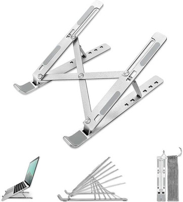 flerific enterprise Aluminum Alloy Adjustable Laptop Stand Steel Desk Stand Rotatable Laptop Stand with Adjustable Height Compatible with 26 - 35 cm Laptops(Silver)
