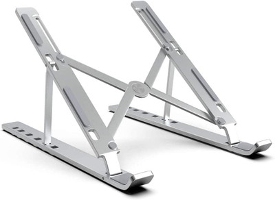 Buyab factory Aluminum Adjustable Aluminum Laptop Stand Foldable Portable for Modal -50 Foldable Laptop Cooling Stand (ABS Plastic) (Black) Aluminium Floor and Desk Stand Laptop Stand with Adjustable Height Compatible with Universal Laptops(Silver, Black)