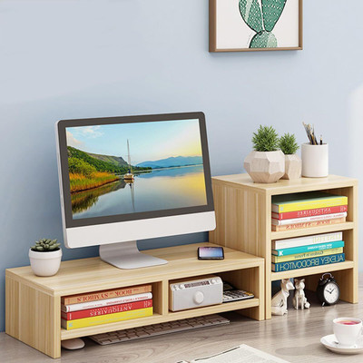 UniAart 2 Tiers Computer Monitor Riser 2 Tiers MDF Computer Monitor Riser Wooden Desk Stand Laptop Stand Compatible with Universal Laptops(Beige)