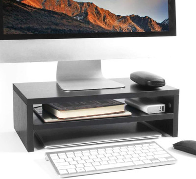Dwhandicrafts monitor stand for desk wooden monitor riser computer screen stand wood monitor stand computer monitor riser desktop shelf organizer Wooden Desk Stand Laptop Stand Compatible with 40 - 44cm Laptops(Black)