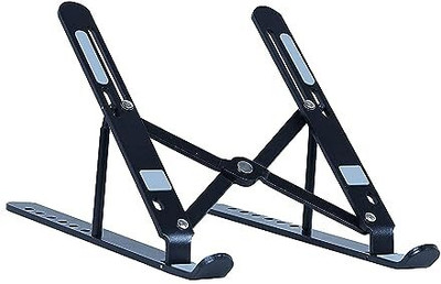 StealODeal Laptop Stand 6 Angles Adjustable Aluminum Ergonomic Foldable Portable Desktop Holder Compatible with MacBook, HP, Dell, Lenovo & All Other Notebook Stainless Steel Desk Stand Laptop Stand with Adjustable Height Compatible with Universal Laptops(Black)