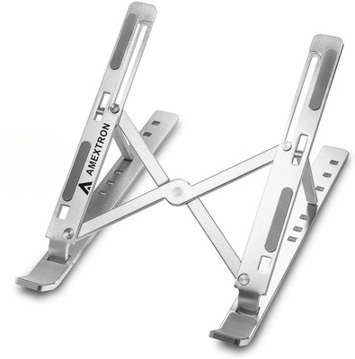 AMEXTRON Aluminium Laptop Stand Adjustable Computer Stand ALS Fold Adjustable with Cable Protectors Aluminium Desk Stand Laptop Stand with Adjustable Height Compatible with 36 - 39cm, 26 - 35 cm Laptops(Silver)