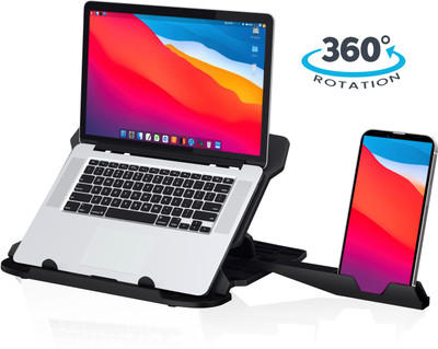 Portronics My Buddy Hexa 22 with Rotation Base, Mobile Holder, Adjustable Height, Foldable POR-1157 Plastic Desk Stand Rotatable Laptop Stand with Adjustable Height Compatible with 40 - 44cm Laptops(Black)
