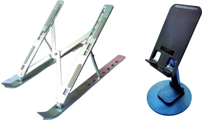 Nist Laptop Stand and Mobile Stand Combo Laptop Stand and Mobile Stand Combo - Adjustable, Foldable Aluminium Desk Stand Laptop Stand with Adjustable Height Compatible with Universal Laptops(Silver)