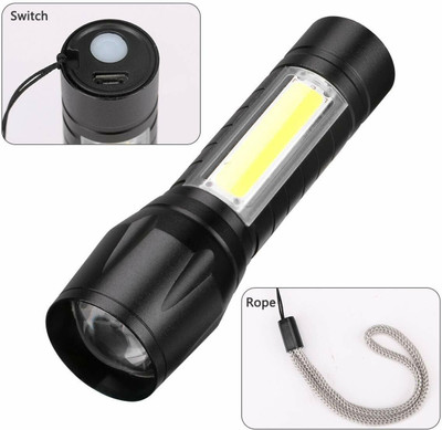 SATSUN ENTERPRISE Rechargeable LED Zoomable 3 Modes COB 9W Flashlight Torch Emergency Light Torch Torch(Black, 9 cm, Rechargeable)