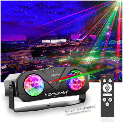 Eware Dual Lens Party Light Projector with Remote – Sound Activated RGB LED Disco Ball(50 nm, Black)