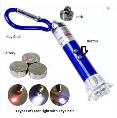 LSR LHT (Pack of 1) Ultra Powerful Laser Light 3 in 1 +Key Chain(650 nm, MULTICOLOR)