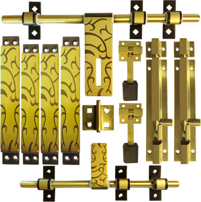 Circle Antique Finish Double Door handle Set |Door kundi set|DOUBLE DOOR HARDWARE| Gold Plated Door Handle(Gold Pack of 1)