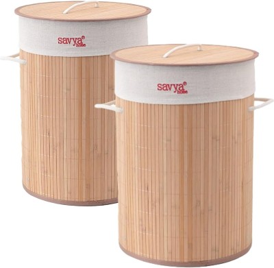 SAVYA HOME 57 L Beige, Beige Laundry Basket(Bamboo)