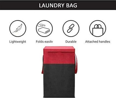 IMCREATIONS 75 L Red, Black Laundry Basket(Non Woven)