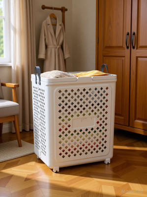 Velfree 45 L White Laundry Basket(Plastic)